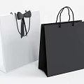 Elegant Decorative Ornament Set With White And Black Shopping Bags And Black Bow