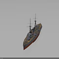 Vintage Warship Water Transport With Two Masts Multiple Funnels And Red Bottom Hull Design