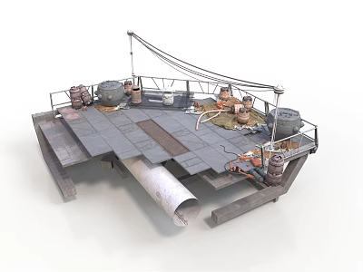 Industrial Platform Structure With Metal Deck Large Pipe Railing And Mechanical Equipment 3d model