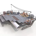 Industrial Platform Structure With Metal Deck Large Pipe Railing And Mechanical Equipment