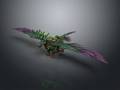 Fantasy Character Riding Armored Dragon With Purple Wings And Green Accents 3d model