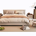 Modern Double Bed With Nightstands Table Lamps Chair Rug And Pillows