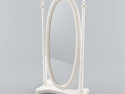 White Decorative Standing Mirror With Carved Columns And Ornate Base 3d model