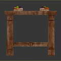 Rustic Wooden Long Dining Table With Four Trays Of Fresh Fruits And Vegetables