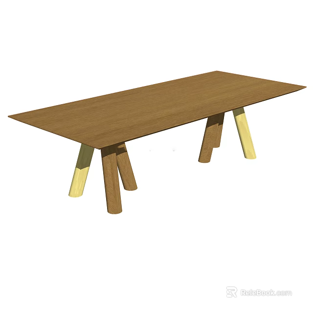 Modern Wooden Table With Rectangular Top And Mixed Color Legs 3d model