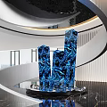 Modern Interior Spacious Space With Blue Marble Columnar Sculptures And Spiral Structure 3d model
