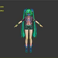 Anime Character Design With Turquoise Long Twin Ponytails Black Leather Jacket And Shorts