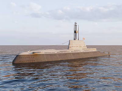 Military Submarine Warship Sailing on Ocean Surface with Conning Tower 3d model