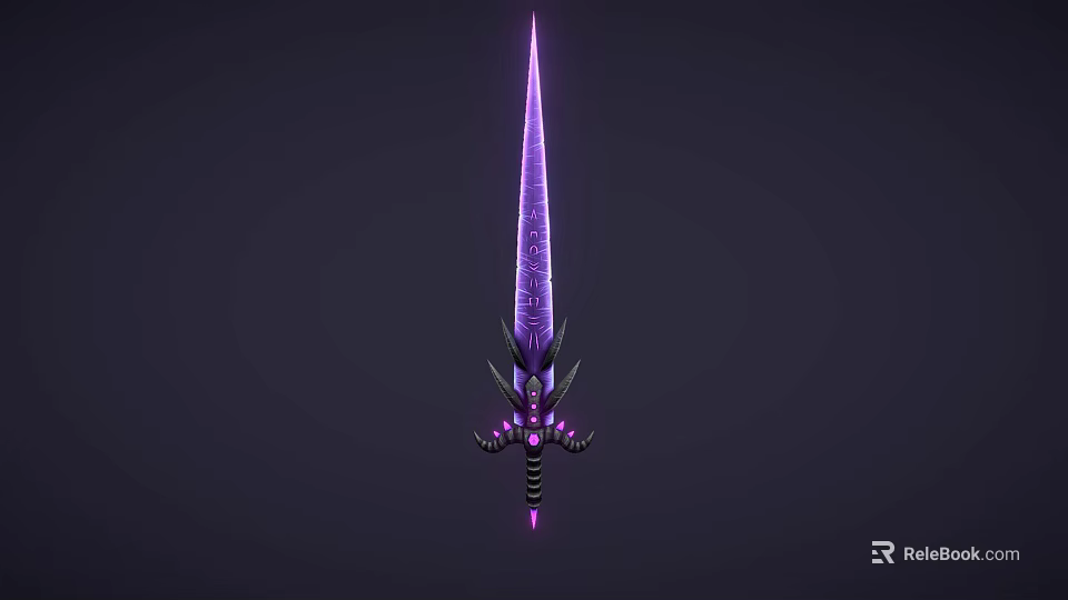 Glowing Purple Fantasy Sword With Intricate Blade Design And Decorative Hilt 3d model 