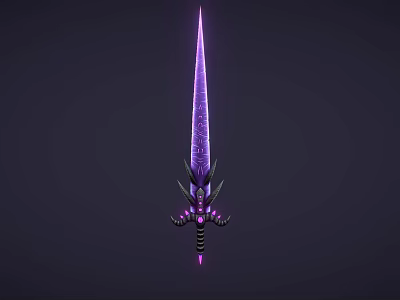 Glowing Purple Fantasy Sword With Intricate Blade Design And Decorative Hilt 3d model