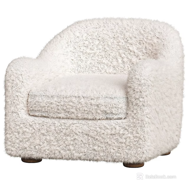 Fluffy White Single Sofa With Cozy Armrest For Living Room Decor 3d model 