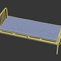 Minimalist Metal Bed Frame With Blue Mattress And Sleek Structure Design