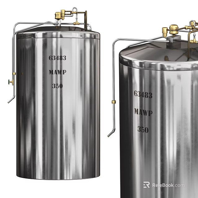 Stainless Steel Pressure Vessels With Piping Accessories 3d model 