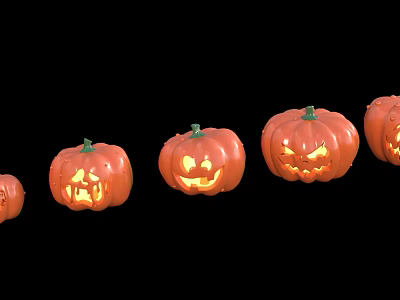 Glowing Halloween Decorative Pumpkin Lights With Carved Faces In A Row 3d model