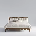 Double Bed Featuring Scalloped Wooden Upholstered Headboard With White Bed Sheets And Pillows