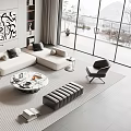 Modern L Shaped Sofa And Coffee Table Set With Floor Lamp Armchairs Area Rug And Artwork
