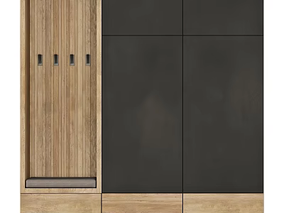 Modern Entryway Hallway Interior Design With Wooden Elements And Dark Panel Storage Cabinets 3d model