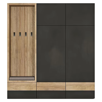 Modern Entryway Hallway Interior Design With Wooden Elements And Dark Panel Storage Cabinets 3d model