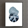 Modern Decorative Painting With Light Blue Circle Diamond Shape Black White Ink Mountain Cloud Design