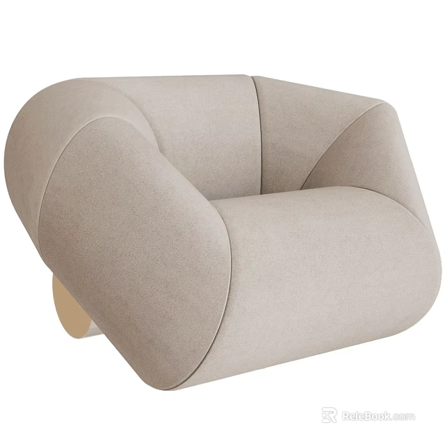 Modern Beige Single Sofa With Curved Armrest And Upholstered Fabric Design 3d model