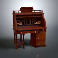 Traditional Wooden Desk With Intricate Carvings Storage Drawers And Shelf Compartments