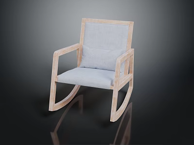 Comfortable Modern Wooden Rocking Chair With Light Gray Cushion And Armrest Design 3d model