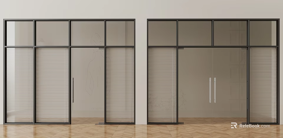 Modern Glass Partition With Black Frame And Blinds For Interior Space Design 3d model