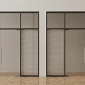 Modern Glass Partition With Black Frame And Blinds For Interior Space Design