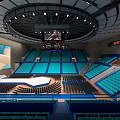 Spacious Indoor Sports Arena With Blue Seats Circular Structure And Large Screen