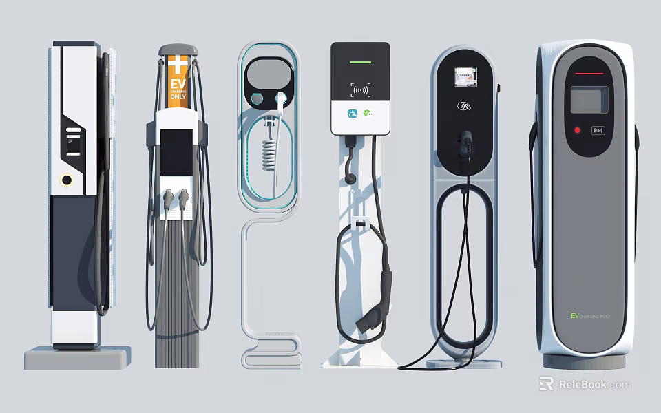 Various Electric Vehicle Charging Station Models With Different Designs And Interfaces 3d model 