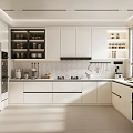 Modern Kitchen Interior With White Cabinets Appliances Countertop Tile Backsplash And Natural Light