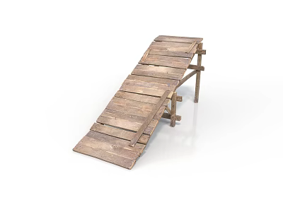 Industrial Equipment Heavy Duty Wooden Ramp With Sturdy Planks And Supportive Frame 3d model