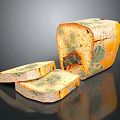 Sliced Moldy Bread With Green And Orange Mold Spots On Surface