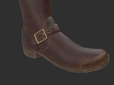 Brown Leather Mid Calf Boots With Buckle Strap Design And Durable Sole 3d model