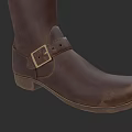 Brown Leather Mid Calf Boots With Buckle Strap Design And Durable Sole