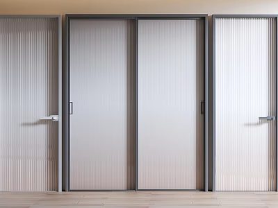 Modern Sliding Doors With Ribbed Glass Panels And Sleek Frames For Home Interior 3d model