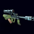 Green Tactical Assault Rifle With Brown Wooden Stock Scope And Suppressor