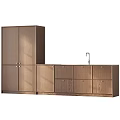 Modern Wooden Kitchen Interior With Upper Lower Storage Cabinets And Sink