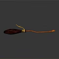 Red Decorative Object With Golden Accents And Long Handle On Gray Background
