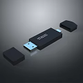 Black USB Flash Drive With Portable Storage Function And Two Small Caps