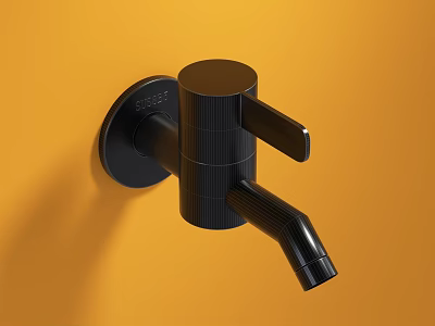 Sleek Black Wall Mounted Faucet With Modern Design On Orange Wall 3d model