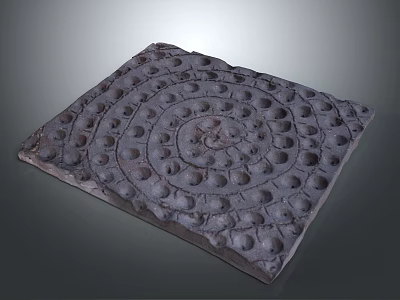 Detailed Decorative Square Stone Slab With Intricate Spiral Circular Indentations Pattern 3d model