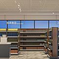 Supermarket Grocery Store With Food Shelves Children's Products Canned Goods Beverages And Cashier Counter