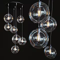 Modern Multiple Hanging Transparent Glass Spherical Chandeliers With Illuminated Bulbs