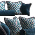 Blue Throw Pillows With Geometric Maze Pattern And Fringe Edges For Sofa Decor Collection 3d model