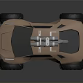 Brown Futuristic Off Road Vehicle With Large Tires And Roof Mounted Structure Design