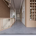 Chinese Style Lounge Corridor With Wall Decor Bench Small Tables And Natural Light