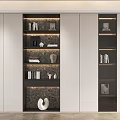 Modern Built in Bookcase Interior With Light Dark Panels Books And Decorative Items 3d model