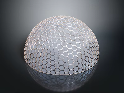 Geometric Hemisphere Object With Hexagonal Grid Surface Structure And Smooth Reflection 3d model