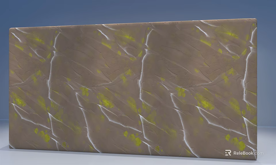 Brown Wall With Cracked Texture And Yellow Accent Patterns For Interior Design 3d model